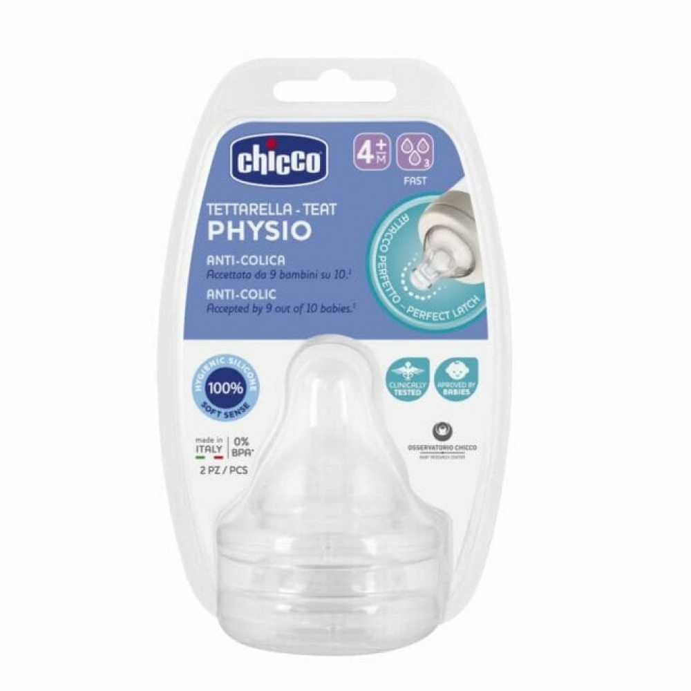 Chicco Θηλή Σιλικόνης Ρ5 Γρήγορη Ροή 3 Οπών 4m+ 2τμχ