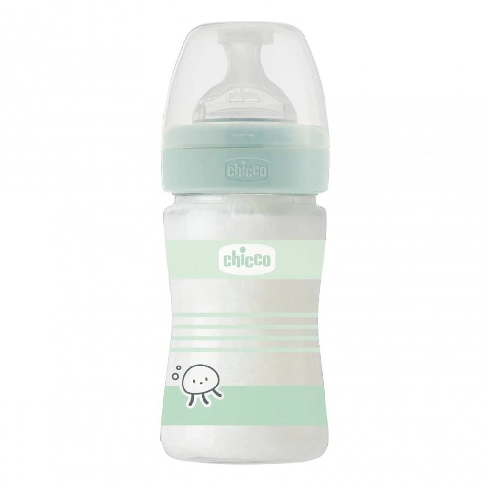 Chicco Μπιμπερό Γυάλινο Well Being 0m+ 150ml Σιλικόνης Unisex Green