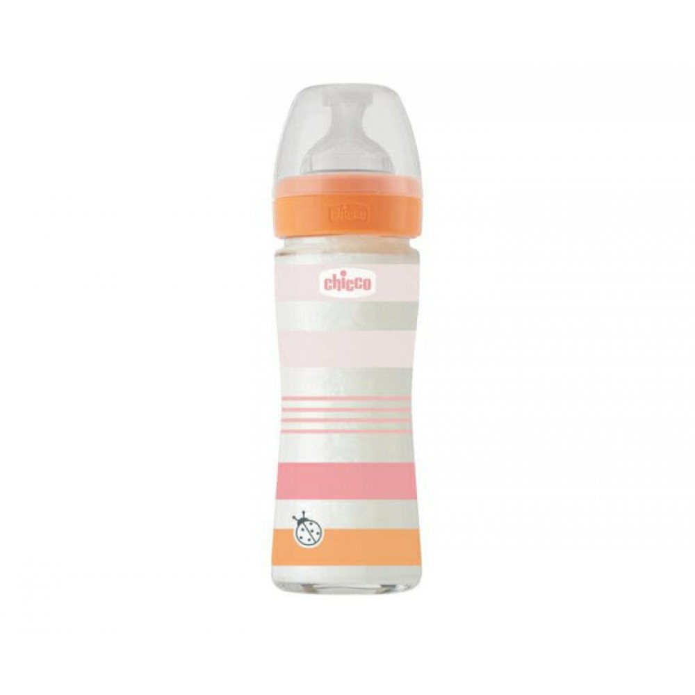 Μπιμπερό Γυάλινο Well Being 0m+ 240ml Σιλικόνης Girl Chicco 