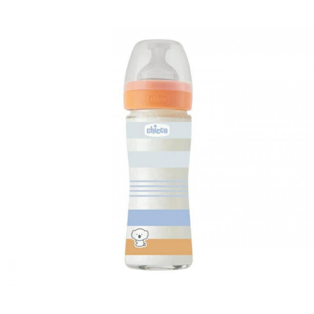 Μπιμπερό Γυάλινο Well Being 0m+ 240ml Σιλικόνης Boy Chicco