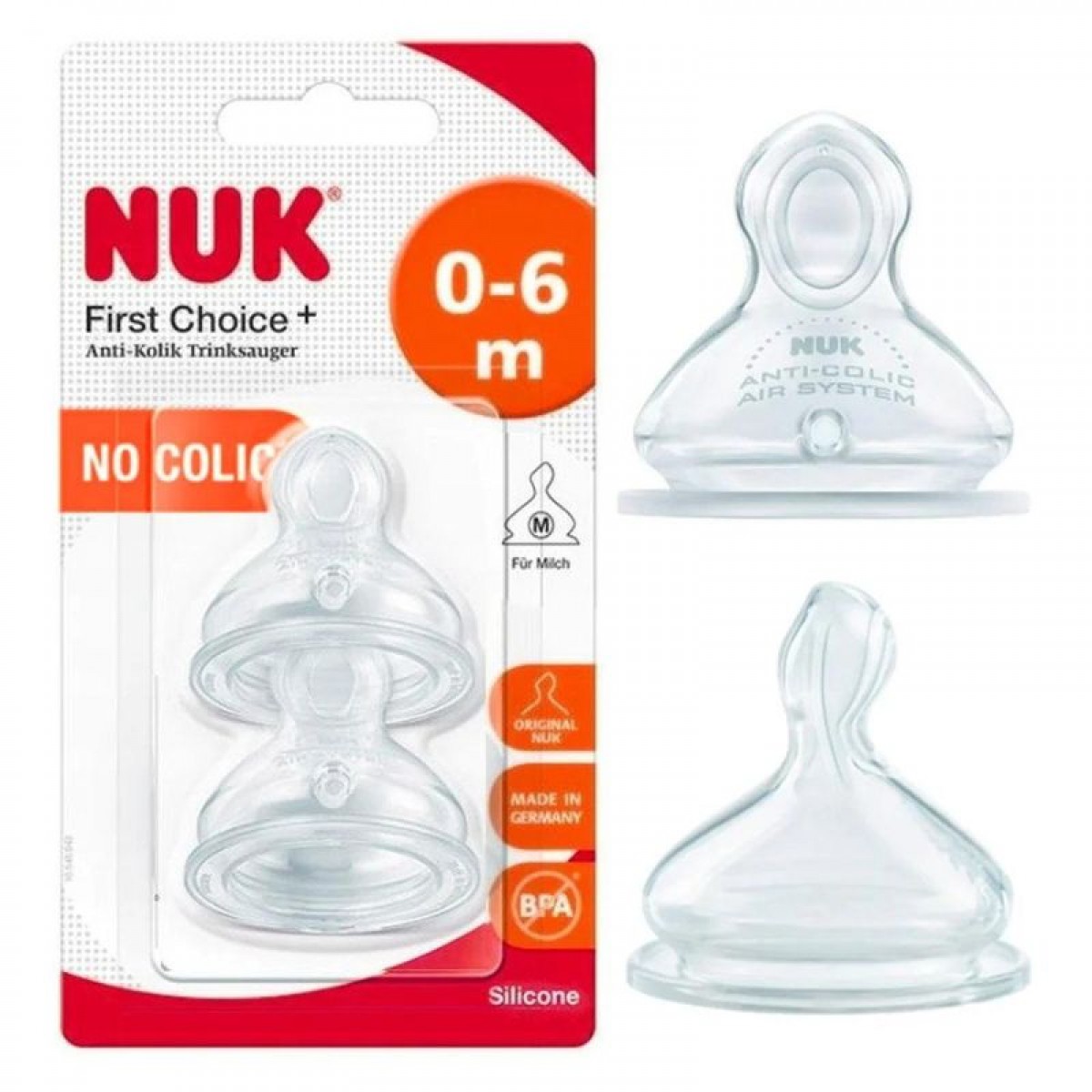 Nuk First Choice+ Σετ Θηλές Σιλικόνης 2 τμχ Μέτριας Ροής 0-6 Μηνών