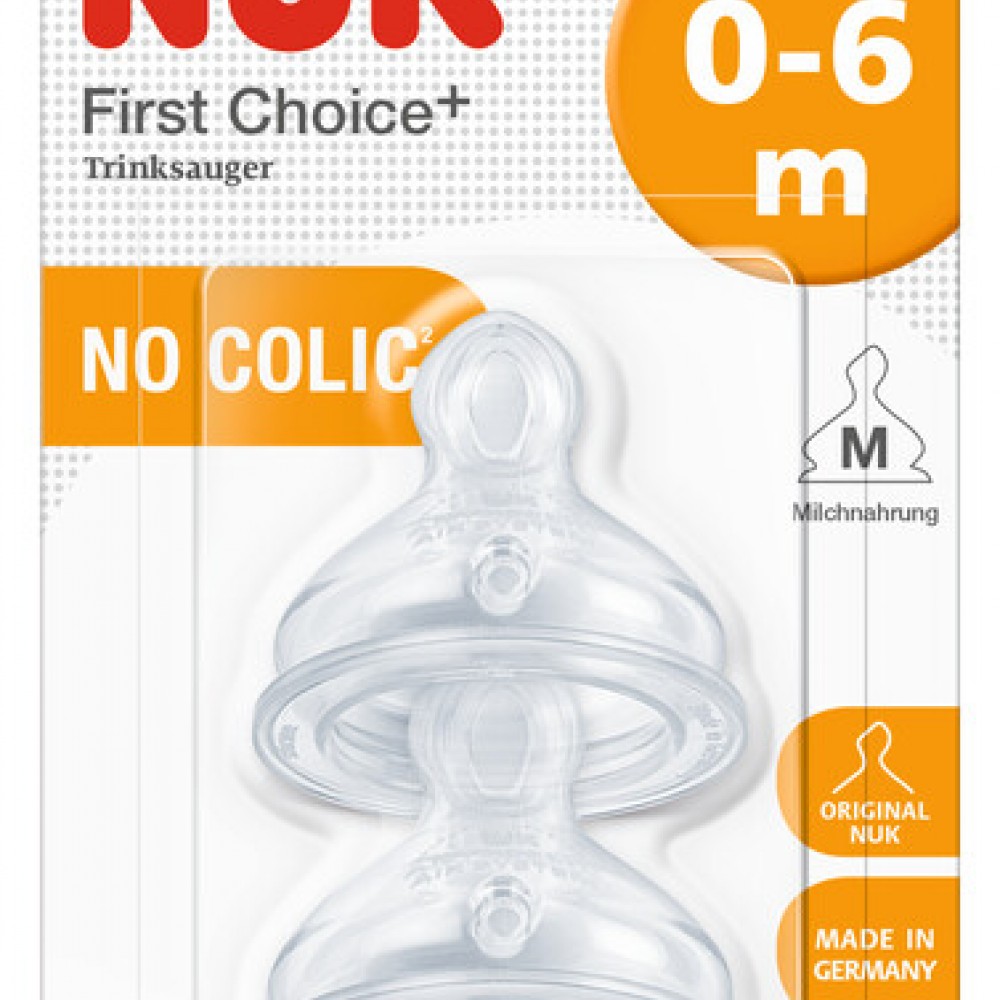 Nuk First Choice+ Σετ Θηλές Σιλικόνης 2 τμχ Μεσαία οπή  0-6 Μηνών ( medium )