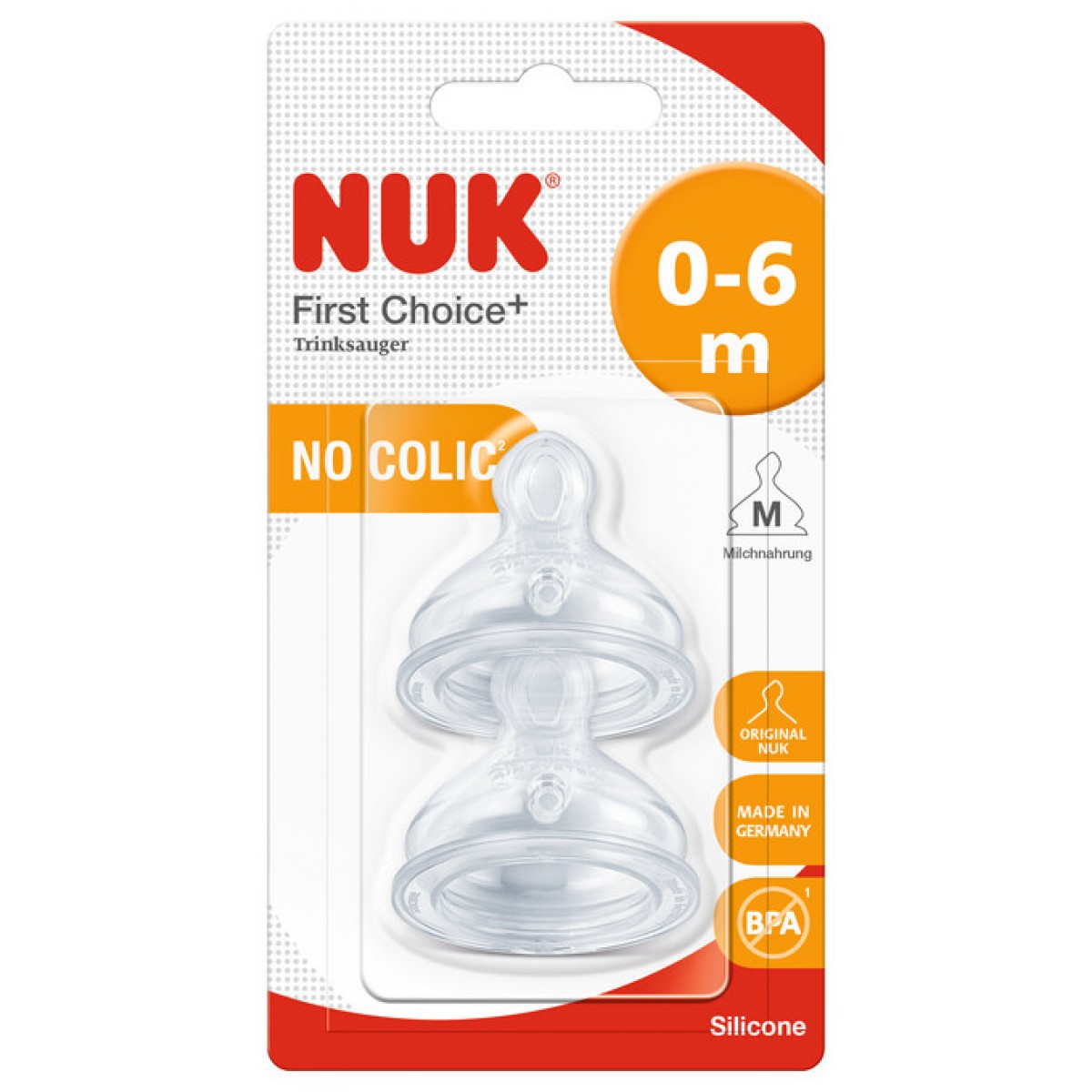 Nuk First Choice+ Σετ Θηλές Σιλικόνης 2 τμχ Μεσαία οπή  0-6 Μηνών ( medium )