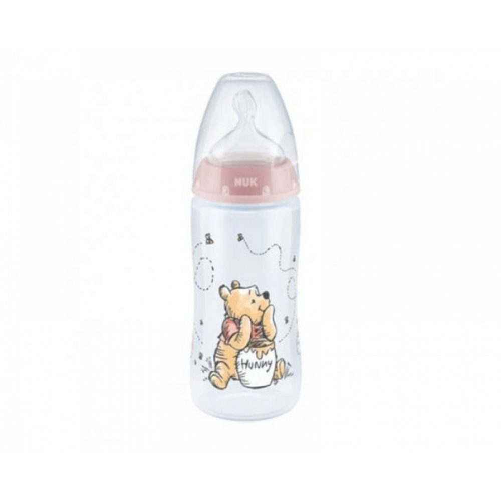 Nuk Πλαστικό Μπιμπερό Disney Winnie 0-6 m First Choice Plus με Θηλή Σιλικόνης & δείκτη ελέγχου θερμοκρασίας 300ml