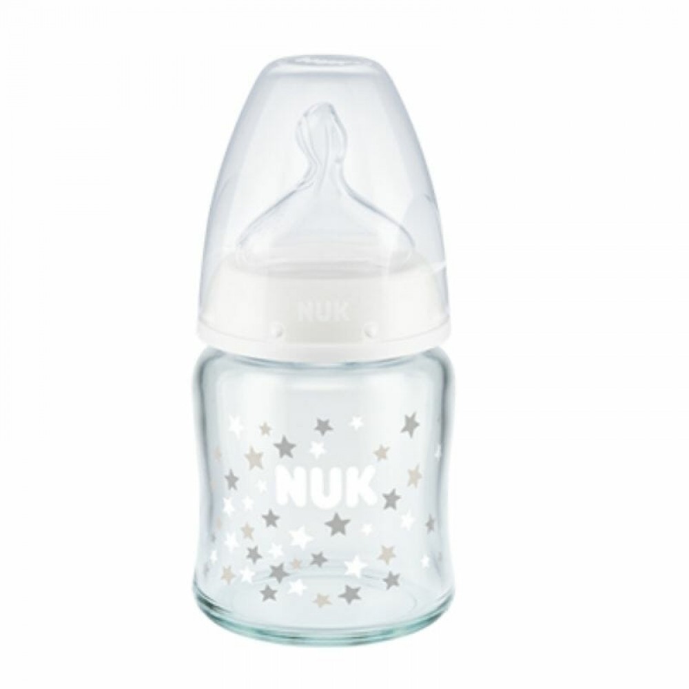 Nuk First Choice Plus Μπιμπερό Γυάλινο  με Θηλή Σιλικόνης 0-6m Λευκό 120ml