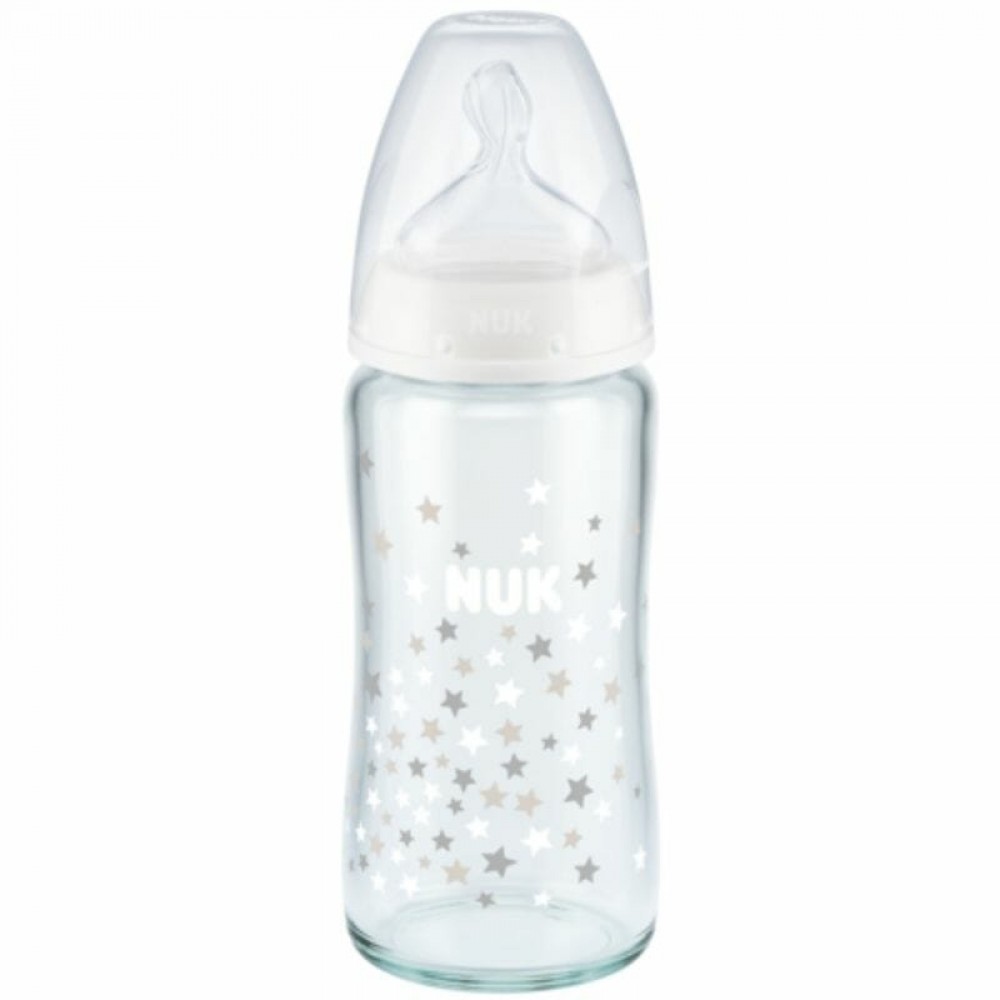 Μπιμπερό Γυάλινο Nuk First Choice Plus  με Θηλή Σιλικόνης, 0-6m 240ml  Λευκό