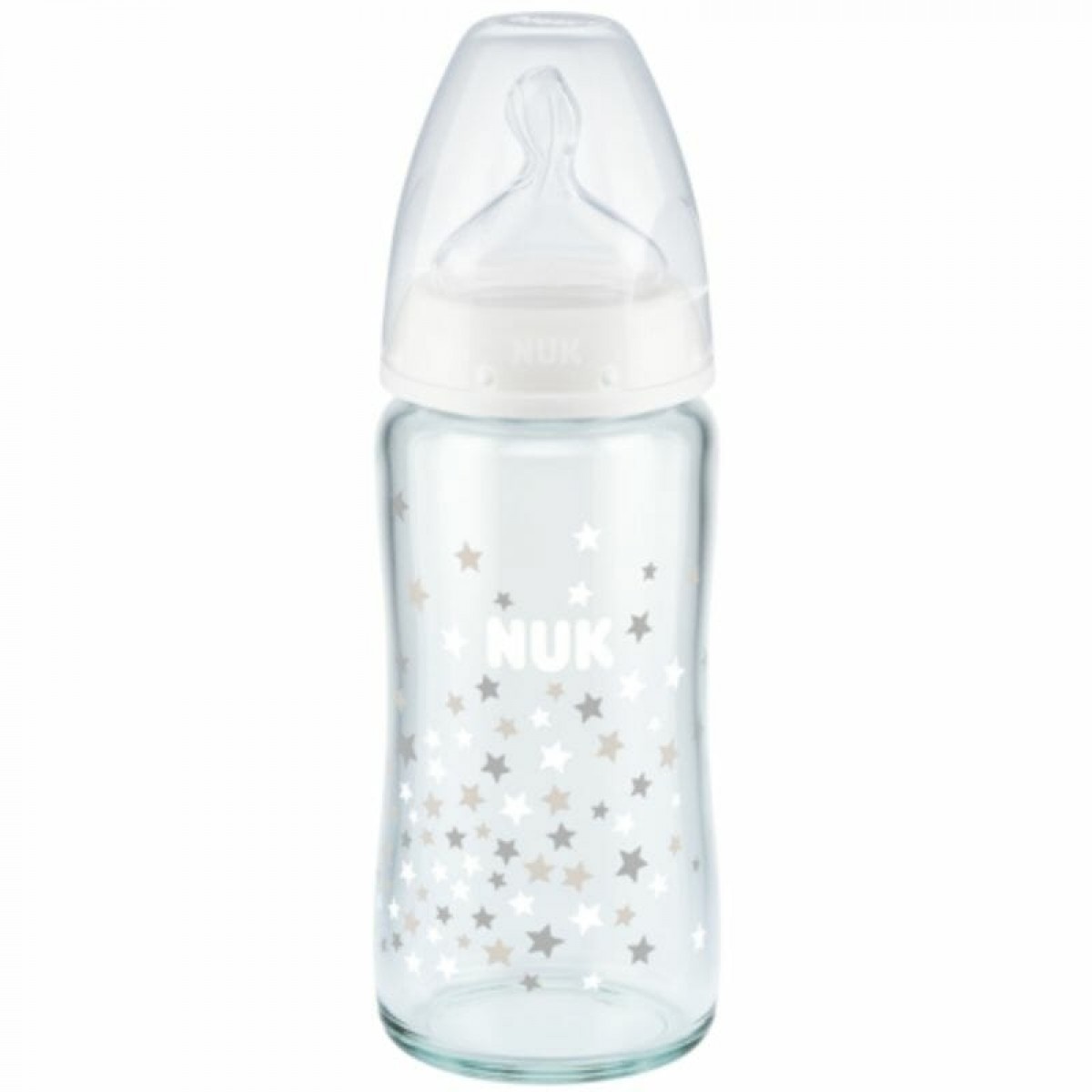 Μπιμπερό Γυάλινο Nuk First Choice Plus  με Θηλή Σιλικόνης, 0-6m 240ml  Λευκό