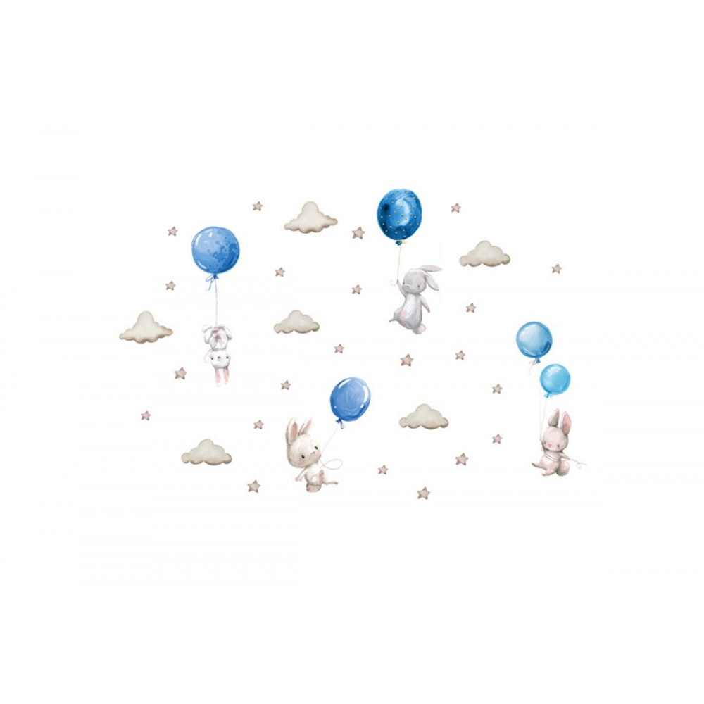 Sipo Wall Sticker Αυτοκόλλητα Για Τον Τοίχο Bunny Balloons Blue 