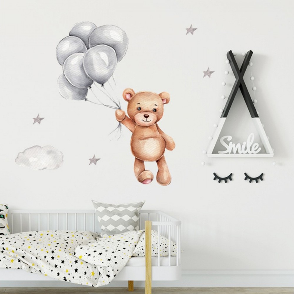 Sipo Wall Sticker Αυτοκόλλητα Για Τον Τοίχο Teddy Bear With Balloons 