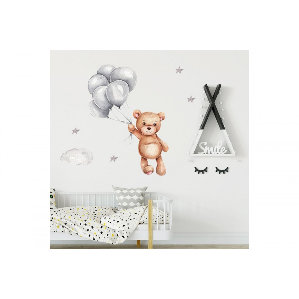 Sipo Wall Sticker Αυτοκόλλητα Για Τον Τοίχο Teddy Bear With Balloons 